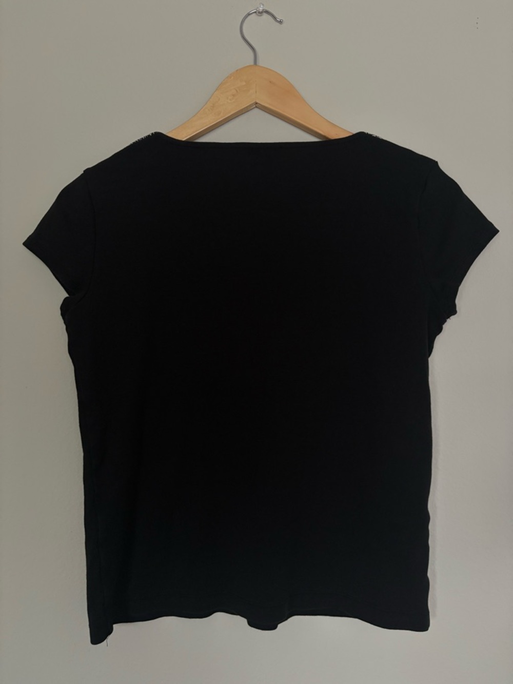 Nine West Black Short-Sleeve V-Neck Top with White Embroidery - Picture 3 of 5